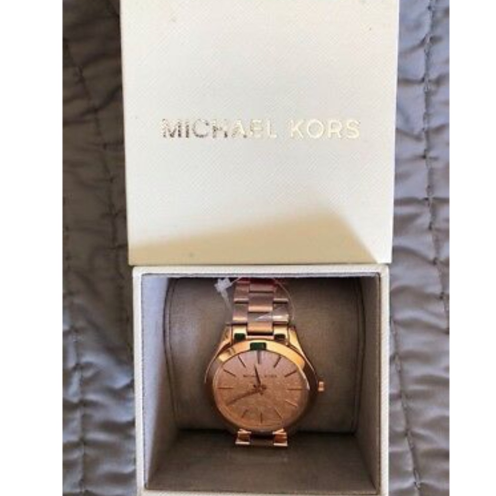 NWT Michael Kors Slim Runway Rose Gold Monogram - Picture 2 of 4
